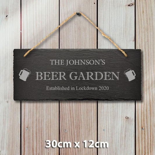 Personalised Name Engraved Slate Beer Garden Sign Lockdown Memory Keepsake