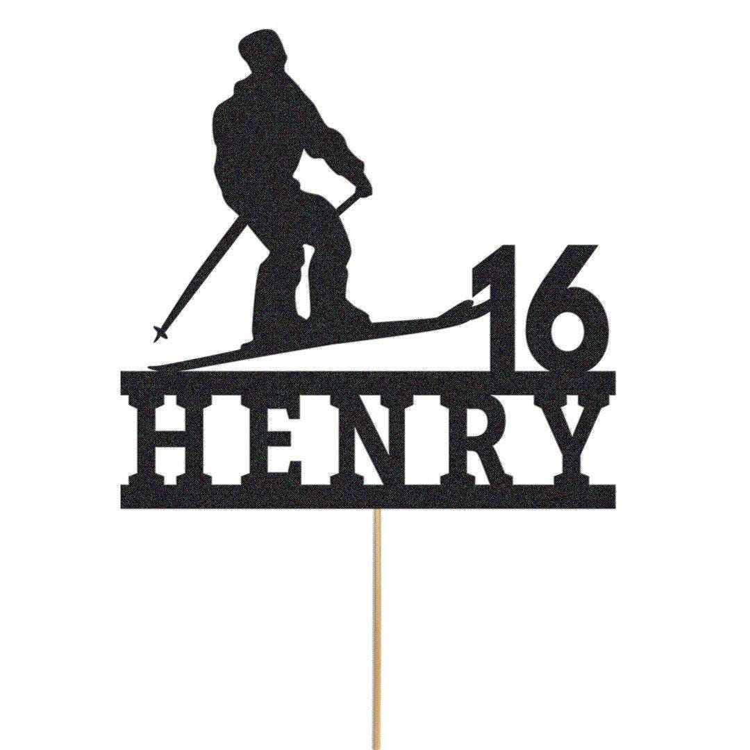 Personalised Skier Cake Topper: Glitter Birthday Decoration