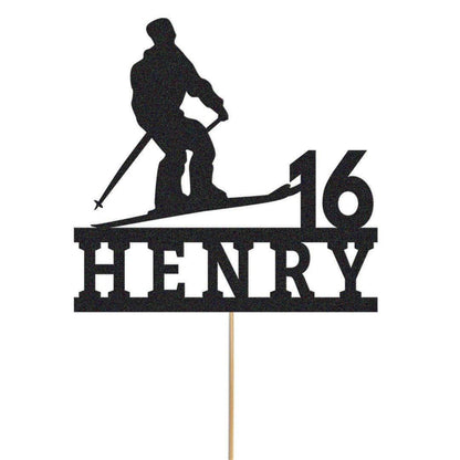 Personalised Skier Cake Topper: Glitter Birthday Decoration
