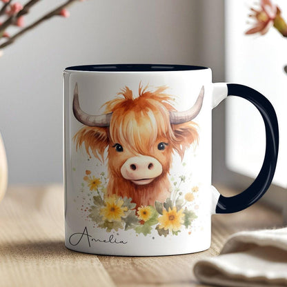 Personalised Highland Cow Mug & Coaster Set: Fluffy Cow Gift