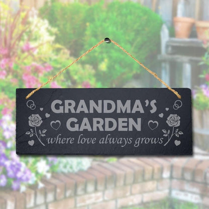 Personalised Garden Hanging Slate Sign Engraved Plaque Mother Mum Grandma Gift