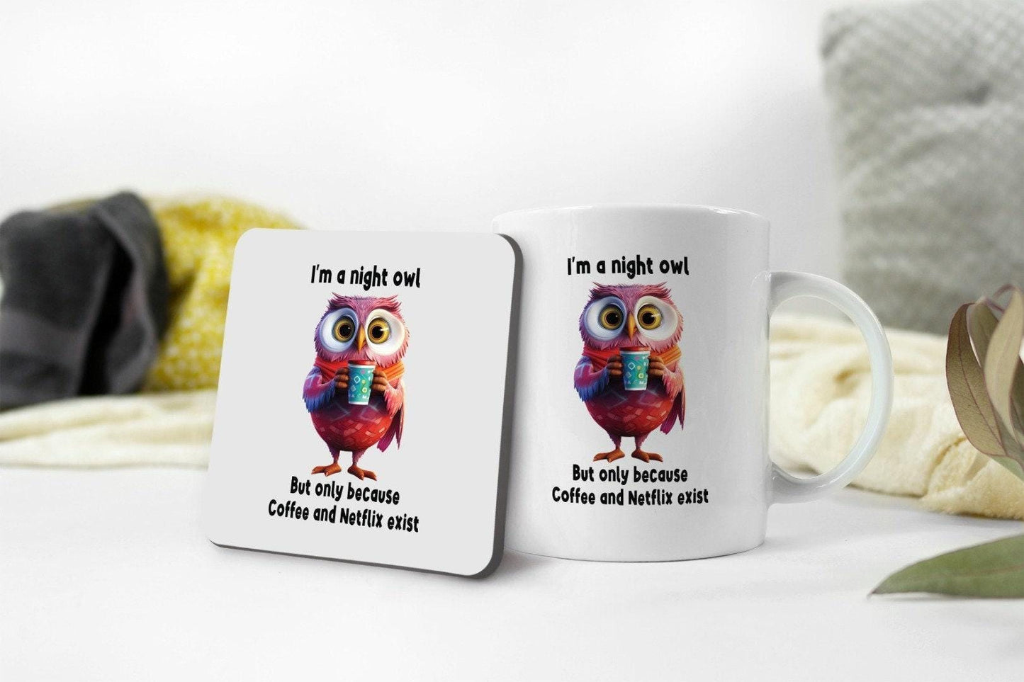 Night Owl Coffee Mug & Coaster Set: Gamer Gift
