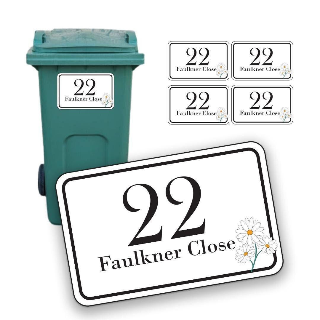 Personalised Wheelie Bin Stickers Road Dustbin Custom Name  Number Waterproof Vinyl Stickers
