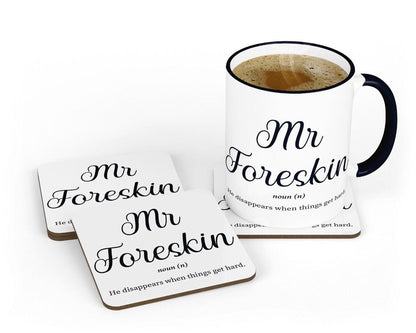 Funny 'Foreskin' Novelty Mug & Coaster Set - Office Gag Gift