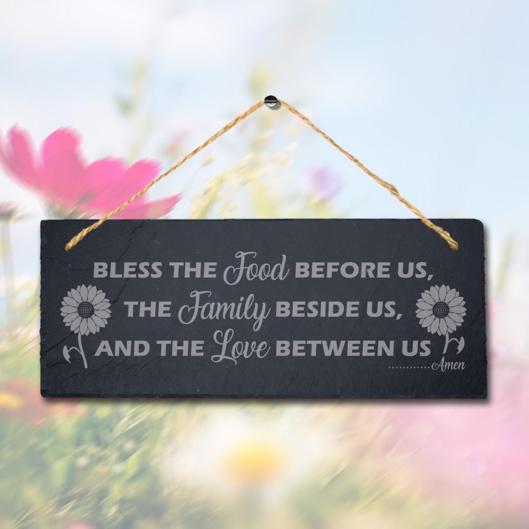 Bless The Food Before Us Laser Engraved Hanging Slate House Home Plaque Sign