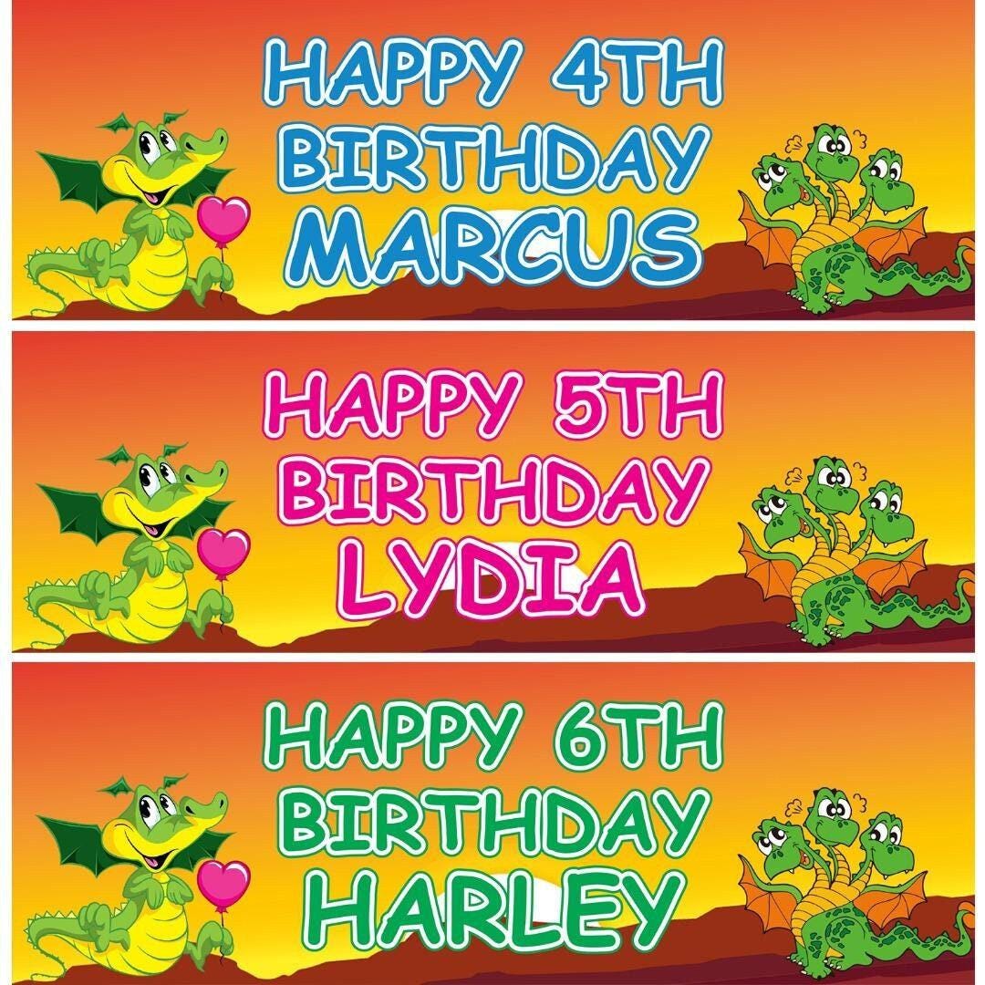 2 Personalised Dragon Birthday Party Celebration Banners Decoration Posters
