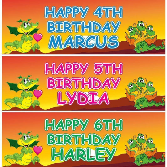 2 Personalised Dragon Birthday Party Celebration Banners Decoration Posters
