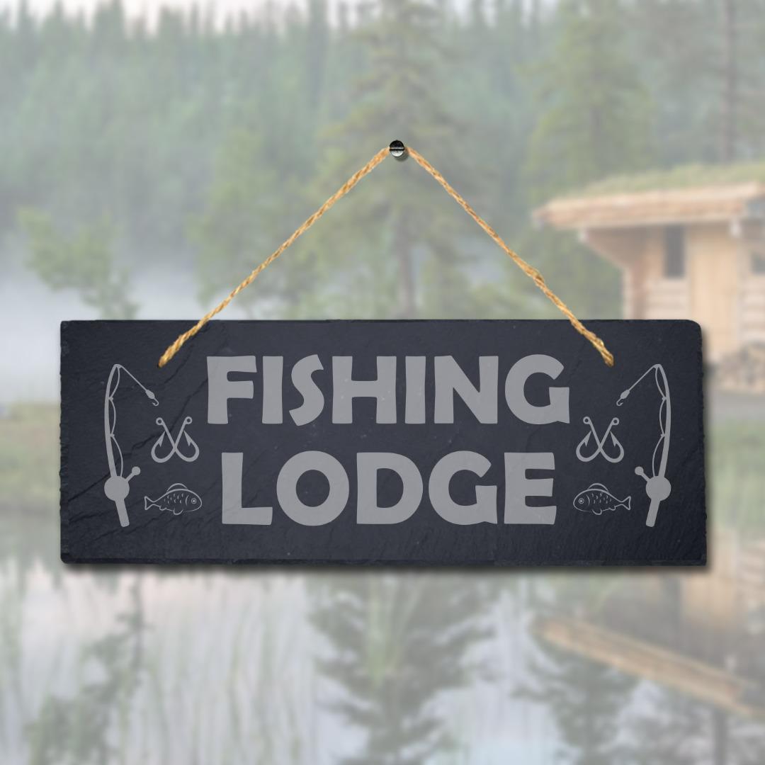 Fishing Lodge Laser Engraved Hanging Slate Fisher Man Ocean Lake Sea Plaque Sign