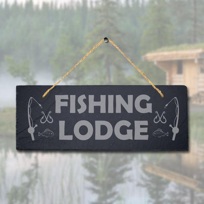 Fishing Lodge Laser Engraved Hanging Slate Fisher Man Ocean Lake Sea Plaque Sign