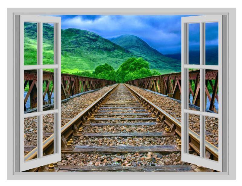 3D Train Tracks Wall Decal: Country View Mural (45cm x 60cm)