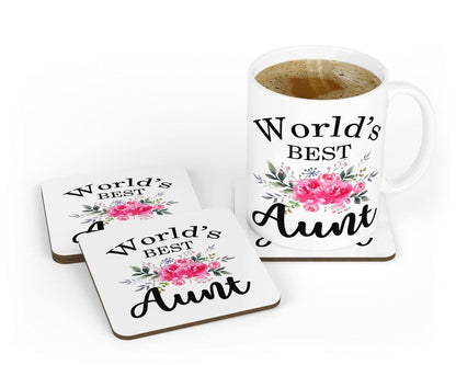 World Best Aunty Mug & Coaster Set Birthday Christmas Niece Nephew Coffee Gift