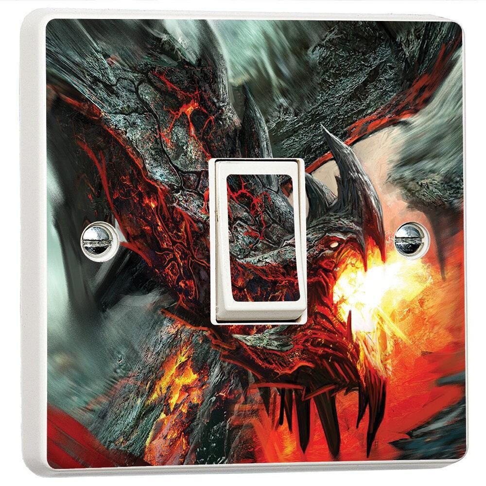 Dragon Fire Fantasy Apocalypse Light Switch Sticker Cover Vinyl Skin Wall Decal