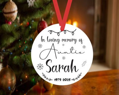 Personalised Memorial Christmas Bauble In Loving Memory Auntie Ceramic Ornament