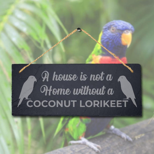 House Not Home Without Coconut Lorikeet Engraved Hanging Slate Bird Plaque Sign