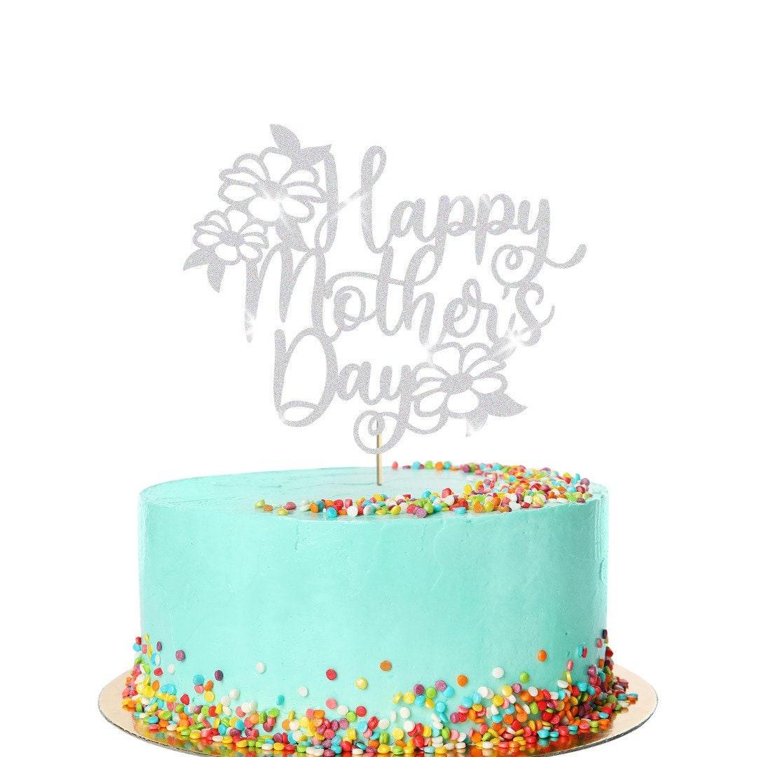 Flowers Design Happy Mothers Day Glitter Cake Topper Birthday Decoration