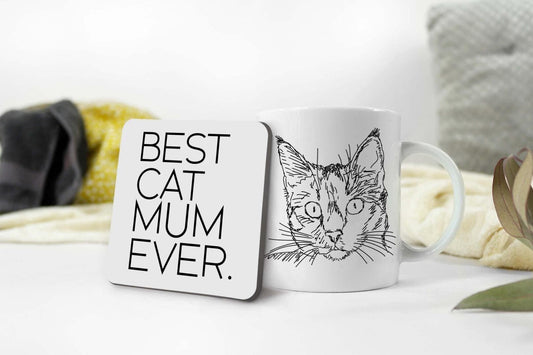 Mug & Coaster Gift Set Best Cat Mum Ever Mothers Day Birthday Tea Gift Keepsake