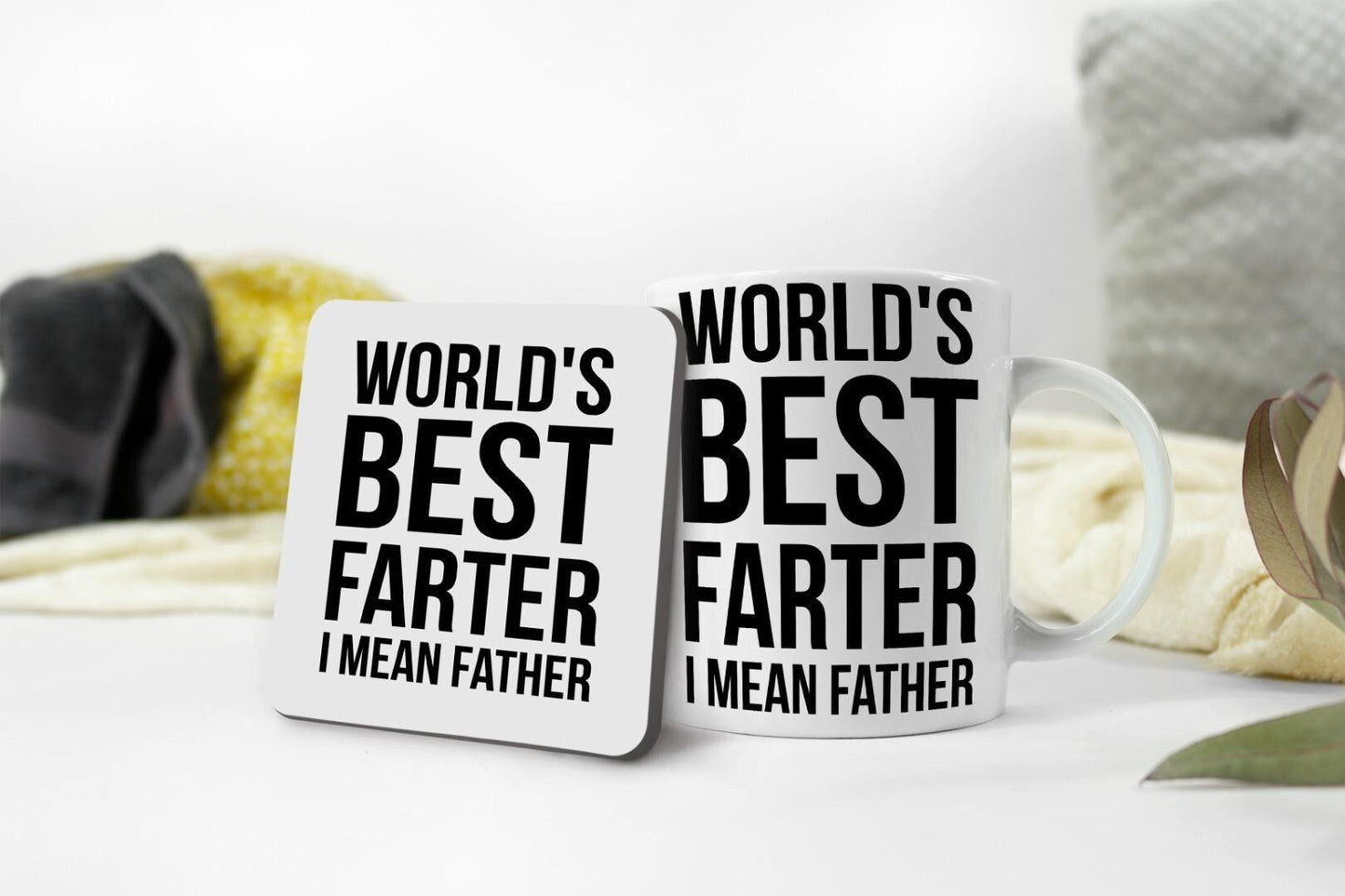 Worlds Best Farter Mug & Coaster Set Funny Dad Birthday Fathers Day Coffee Gift
