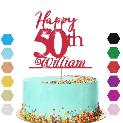 Personalised Name 50th Birthday Glitter Cake Topper Party Cake Decoration Gift