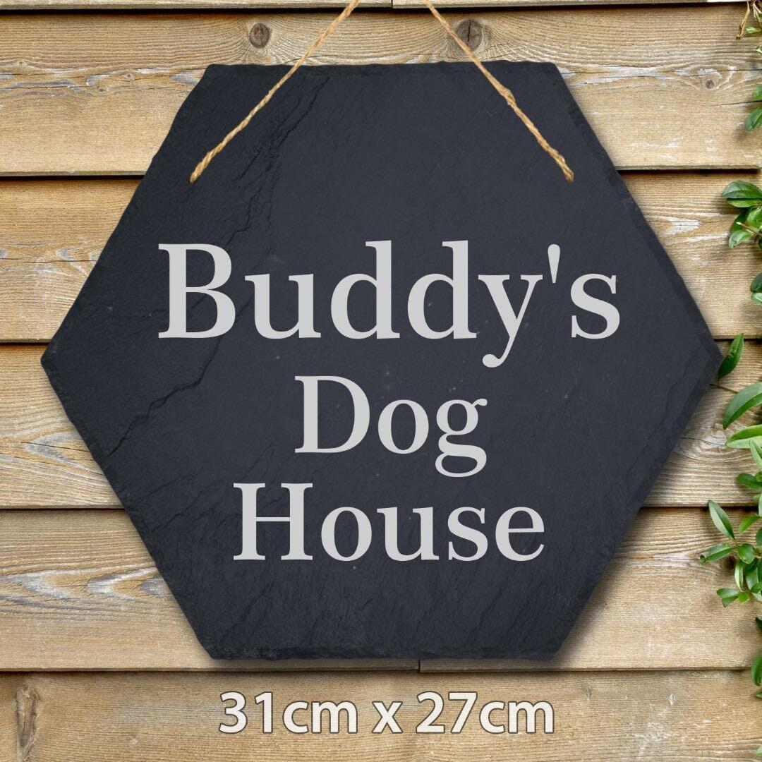 Personalised Pet Name Slate Sign Kennel Dog House Shed Door Engraved Plaque Gift