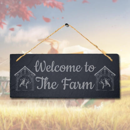 Welcome To The Farm Laser Engraved Hanging Slate Farmhouse Decor Plaque Sign