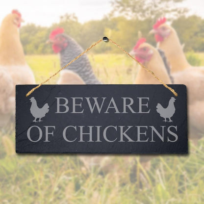 Beware Of Chickens Laser Engraved Hanging Slate Caution Home Decor Plaque Sign