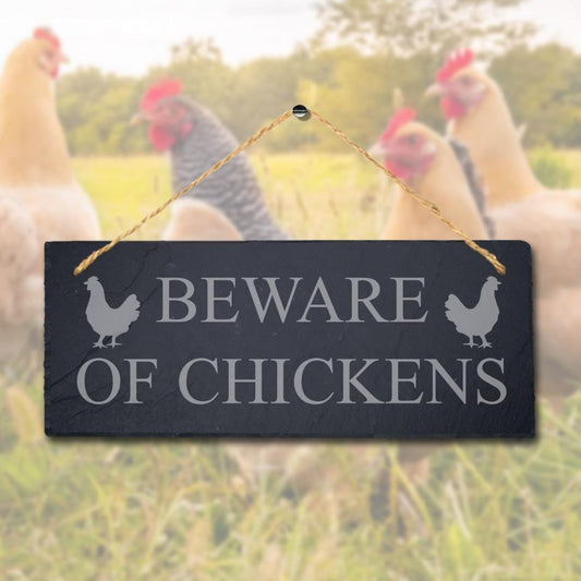 Beware Of Chickens Laser Engraved Hanging Slate Caution Home Decor Plaque Sign