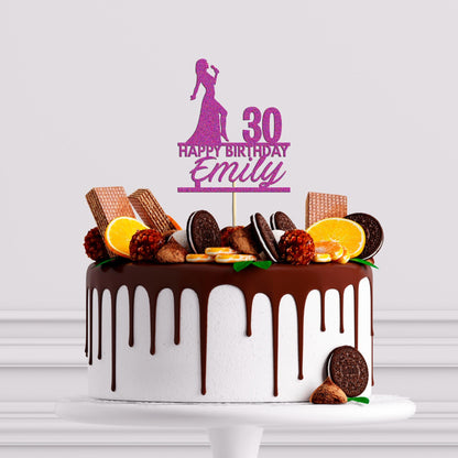 Custom Karaoke Girl Glitter Cake Topper: Personalised With any Name and Age Birthday Decor