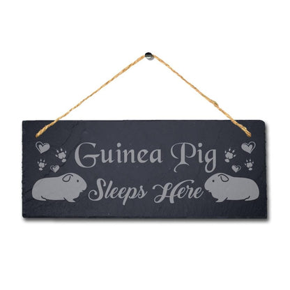 Guinea Pig Sleep Here Laser Engraved Hanging Slate Pig Cote Pigsties Plaque Sign