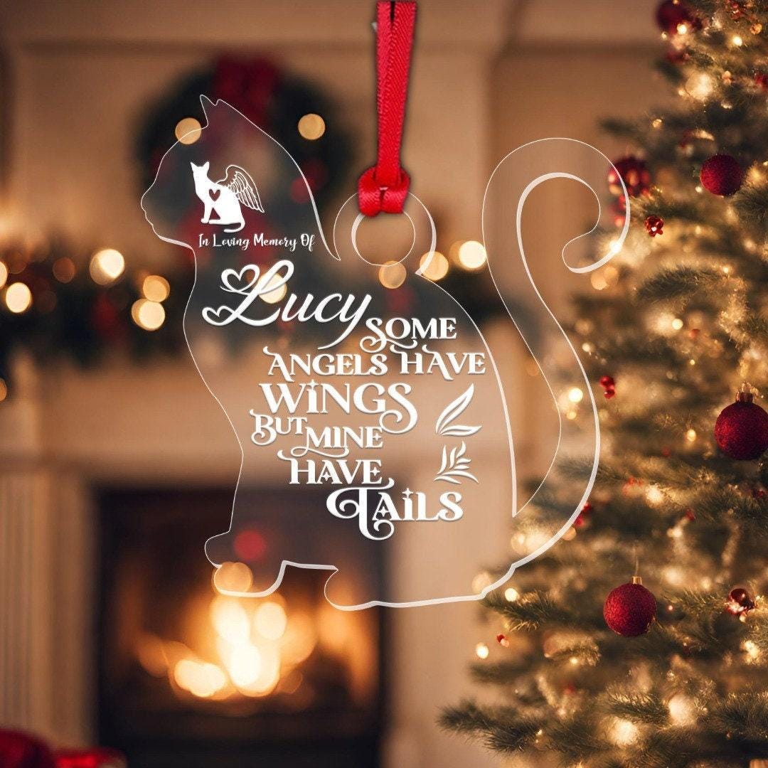 Personalised Acrylic Cat Pet Memorial Christmas Tree Kitten Bauble Custom Name Keepsake Gift