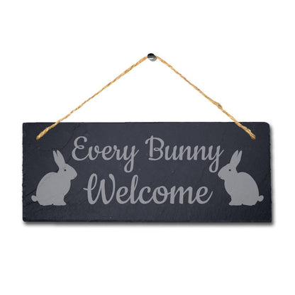 Every Bunny Welcome Laser Engraved Hanging Slate Rabbit Bunny Plaque Sign