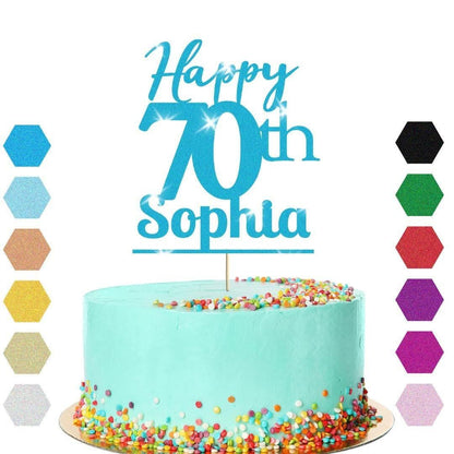 Personalised Name 70th Birthday Glitter Cake Topper Party Cake Decoration Gift