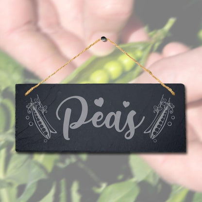 Peas Laser Engraved Hanging Slate Vegetable Patch Garden Allotment Plaque Sign