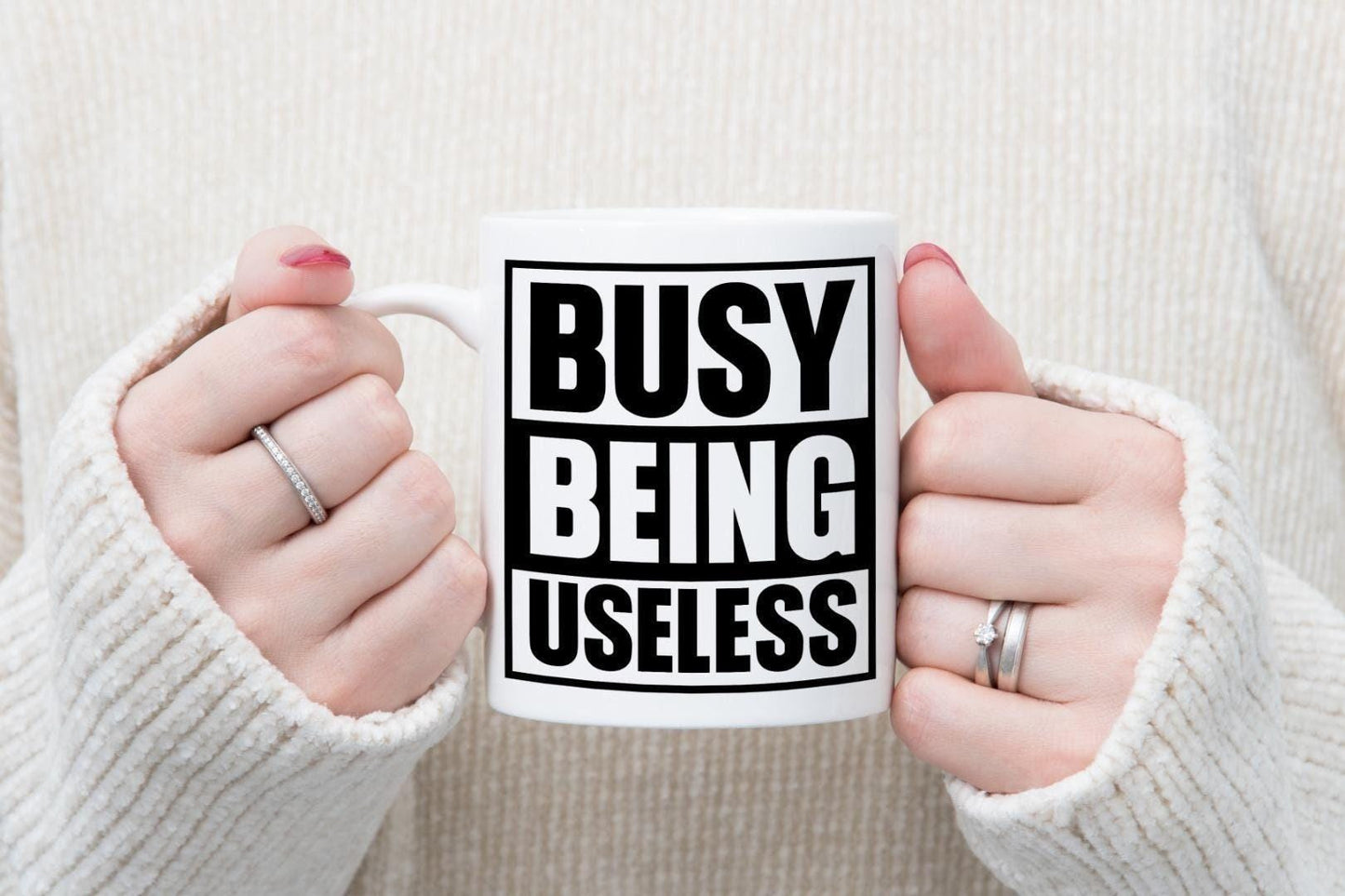 Busy Being Useless Mug & Coaster Set Funny Employees Workers Employers Tea Gift