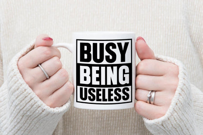 Busy Being Useless Mug & Coaster Set Funny Employees Workers Employers Tea Gift