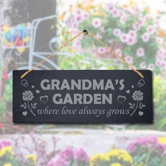 Personalised Garden Hanging Slate Sign Engraved Plaque Mother Mum Grandma Gift
