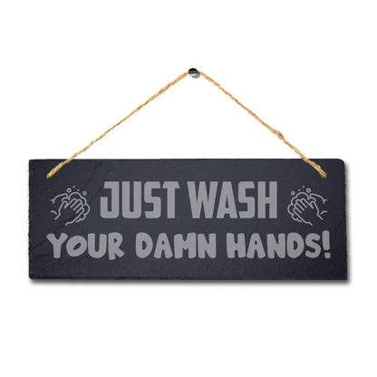 Wash Hands Hanging Slate Sign Engraved Plaque Toilet Restroom Washroom Home Gift