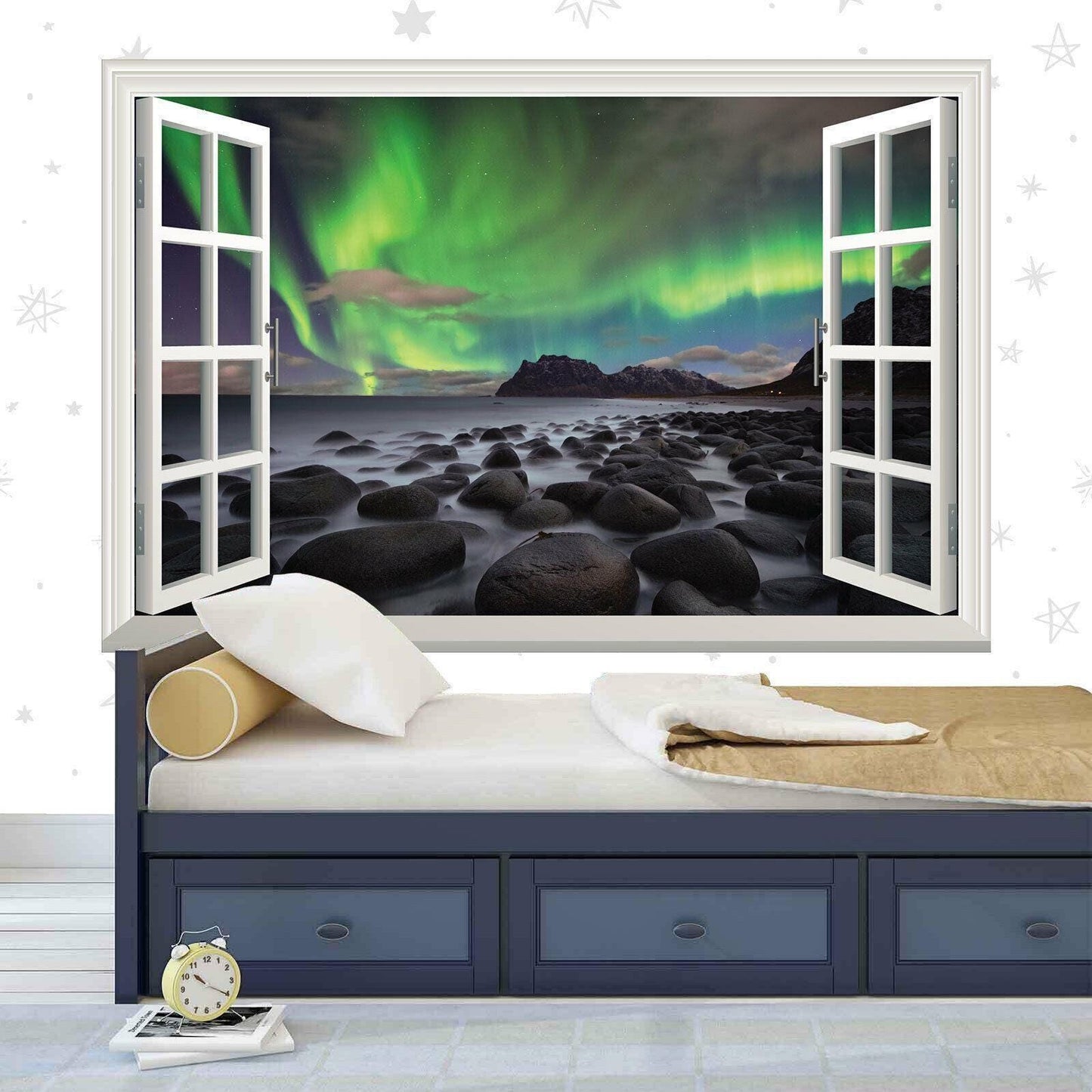 Northern Lights Wall Decal: 3D Window View Vinyl Mural
