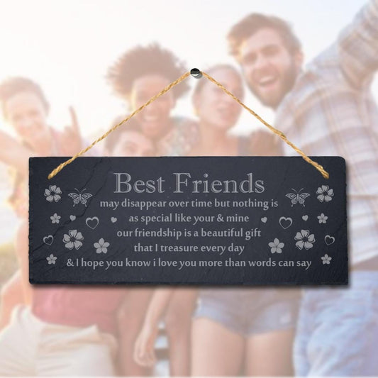 Best Friends Laser Engraved Hanging Slate Moving Friendship Gift Plaque Sign