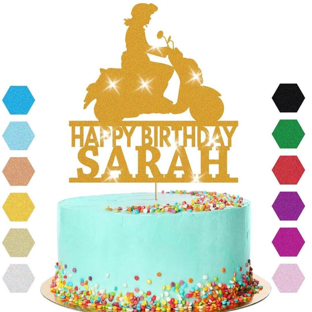 Scooter Bike Travel Cake Topper Personalised Girls Birthday Decoration Any Name