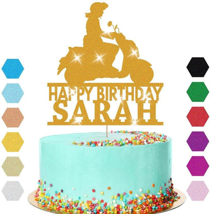 Scooter Bike Travel Cake Topper Personalised Girls Birthday Decoration Any Name