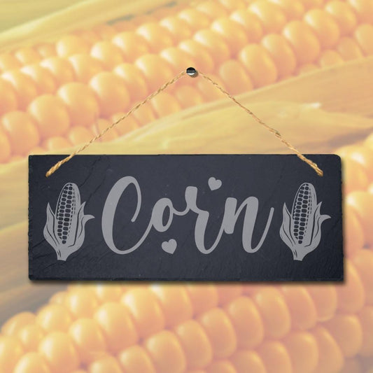 Corn Laser Engraved Hanging Slate Vegetable Patch Garden Allotment Plaque Sign