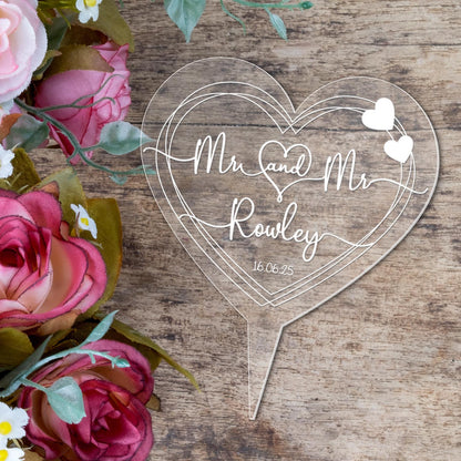 Personalised Wedding Cake Topper Mr & Mr Mrs And Mrs Gay Lgbt Heart Decoration