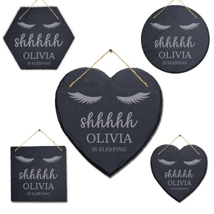 Personalised Baby Sleeping Slate Sign - Shhh New Baby Girl Gift