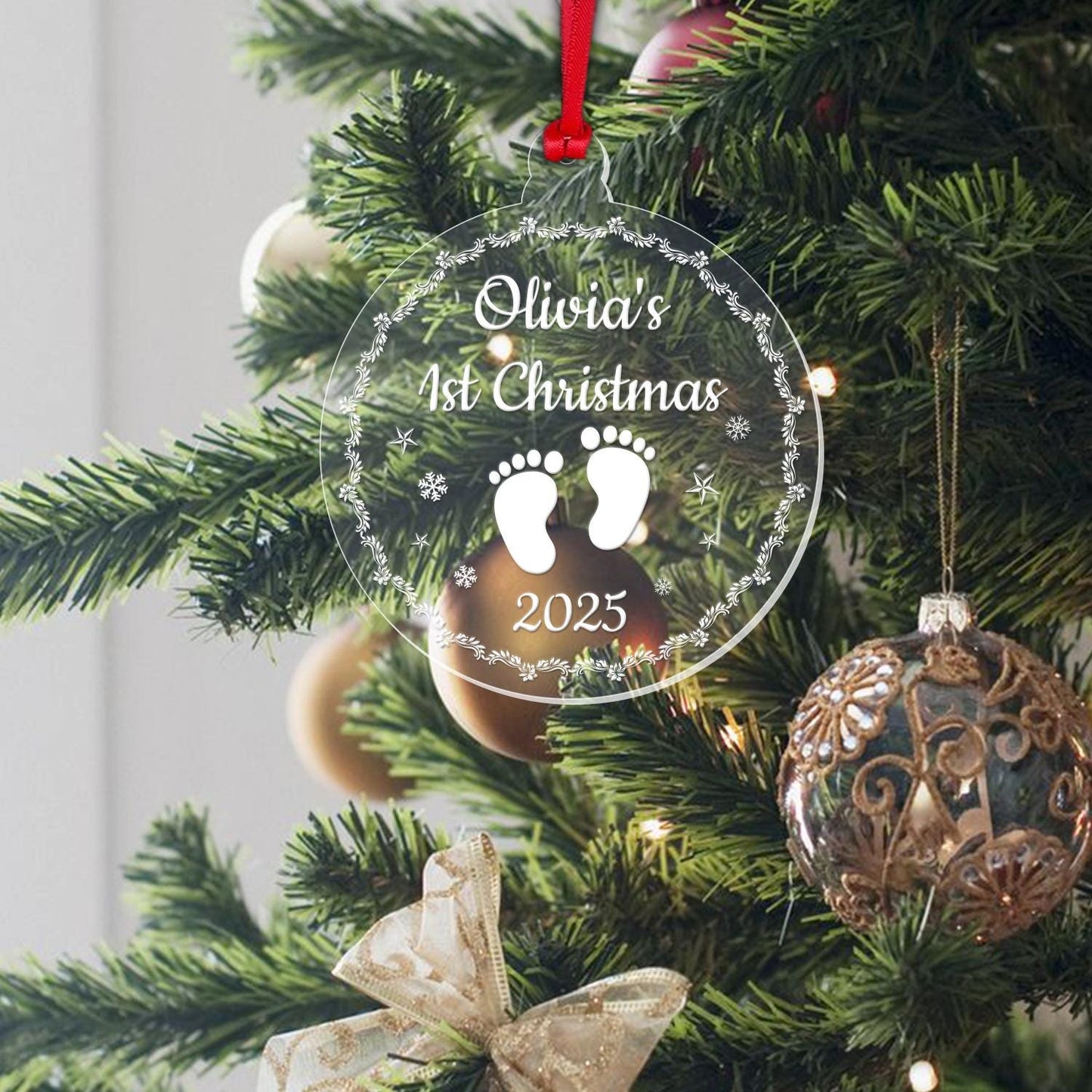 Personalised Babys First Christmas Bauble 1st Xmas Footprints Decoration Gift
