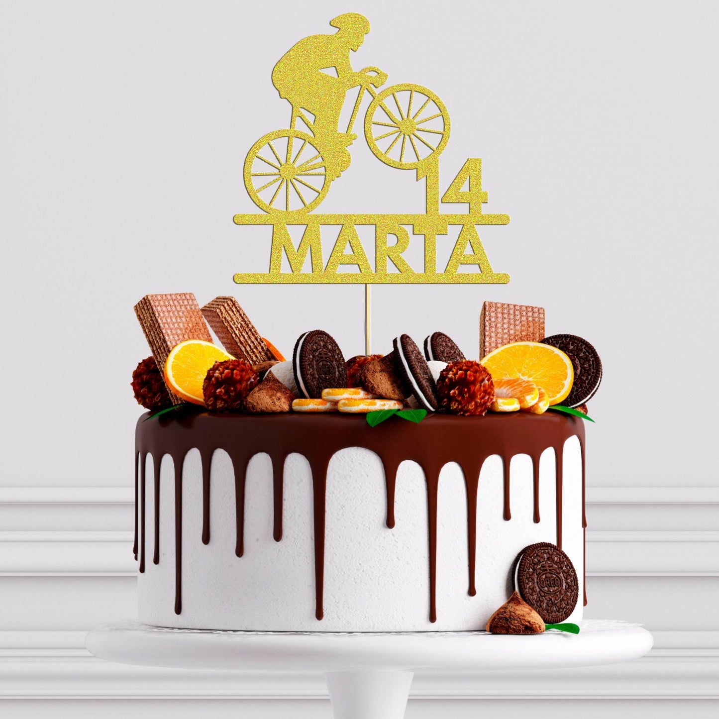 Personalised Bicycle Cake Topper: Glitter Cyclist Birthday Decoration