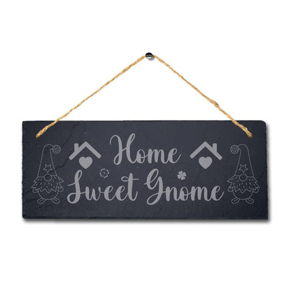 Home Sweet Gnome Laser Engraved Hanging Slate Garden Home Decor Plaque Sign