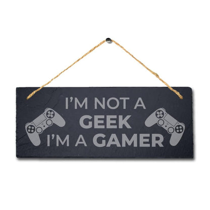 Geek Gamer Laser Engraved Hanging Slate Gaming Room Home Door Funny Plaque Sign