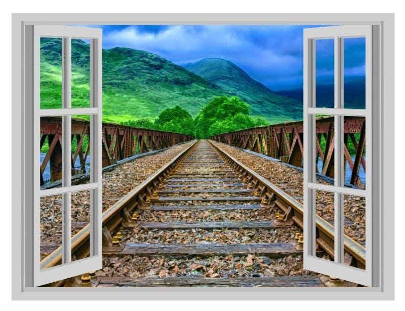3D Train Tracks Wall Sticker: Sunset Railroad View, Kids Decor