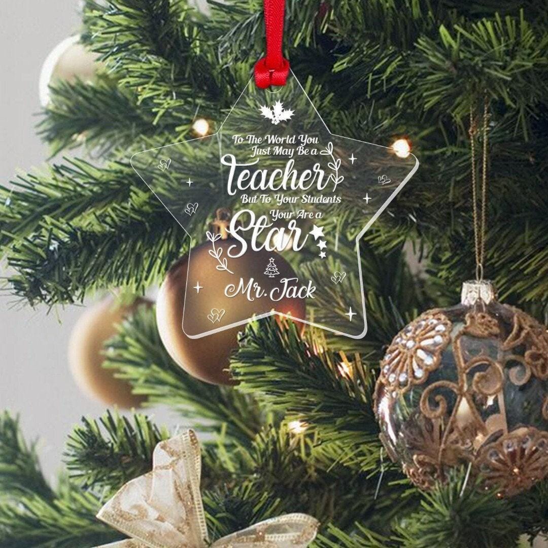 Personalised Teacher Christmas Star Bauble: Engraved Acrylic Ornament