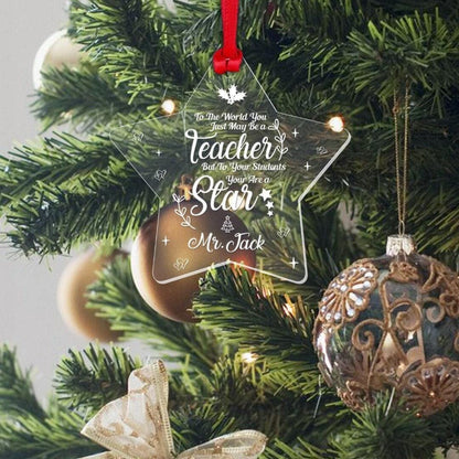 Personalised Teacher Christmas Star Bauble: Engraved Acrylic Ornament